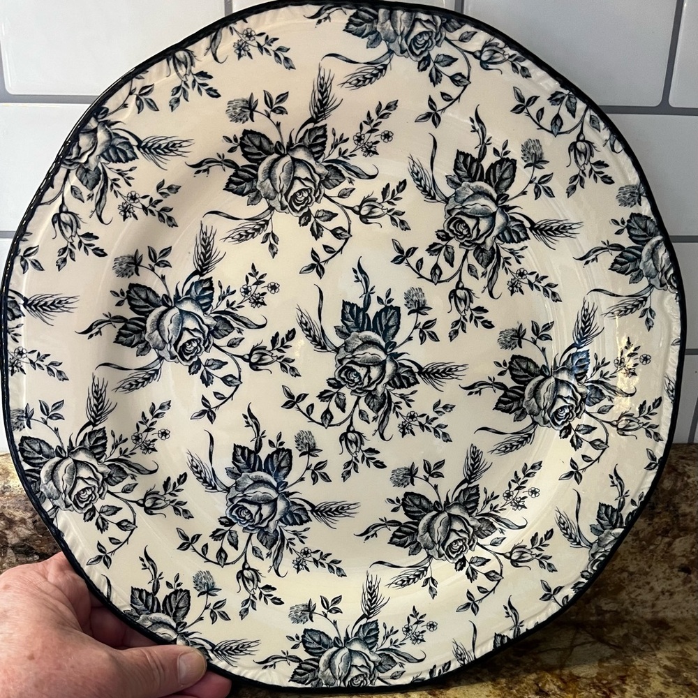 Beautiful Wood and Sons Toile Roses Dinner/Serving Plate